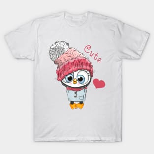 Cute penguin girl in a winter hat and scarf T-Shirt